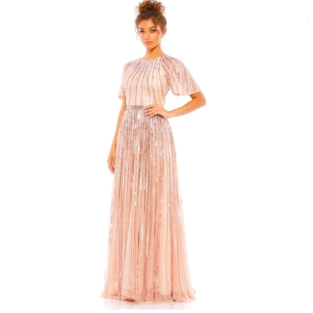 #2 Mac Duggal Dress Size 18 Ombre Sequin Beaded Gown Rise Pink Princess 4913